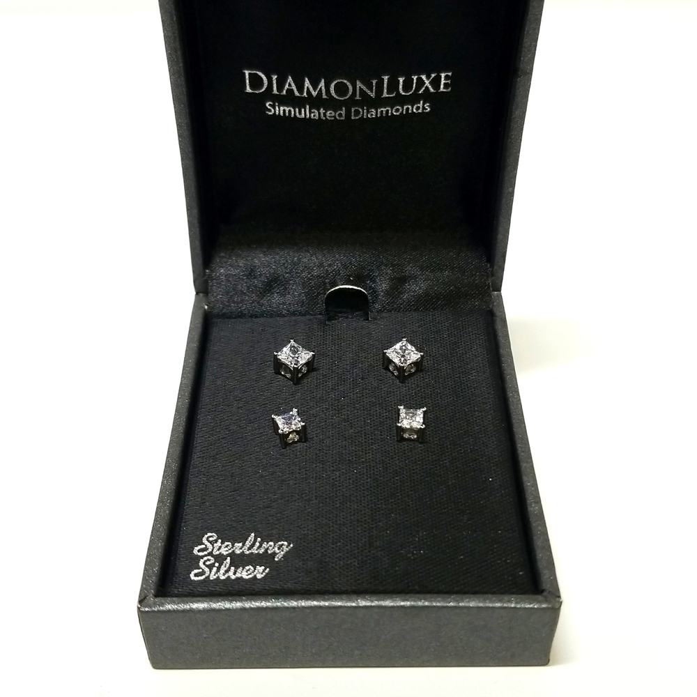 Diamonluxe 925 SS Silver Simulated Diamonds Rihanna Beyonce Set of 2 Earrings